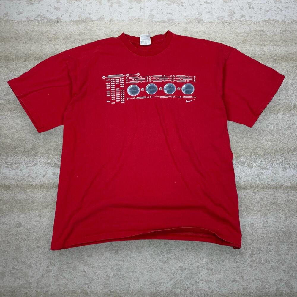 Vintage Y2K Nike Shirt Mens 2XL Crimson Red Cotton Crazy Chrome Made in USA